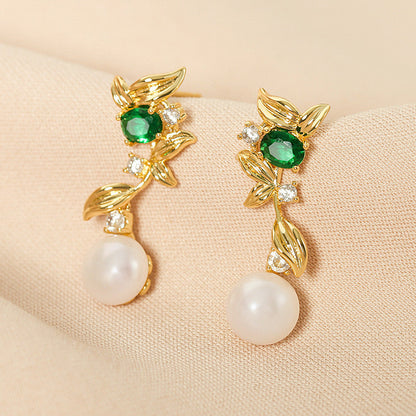 Boucles d'oreilles porte-bonheur en perles d'eau douce véritables vertes