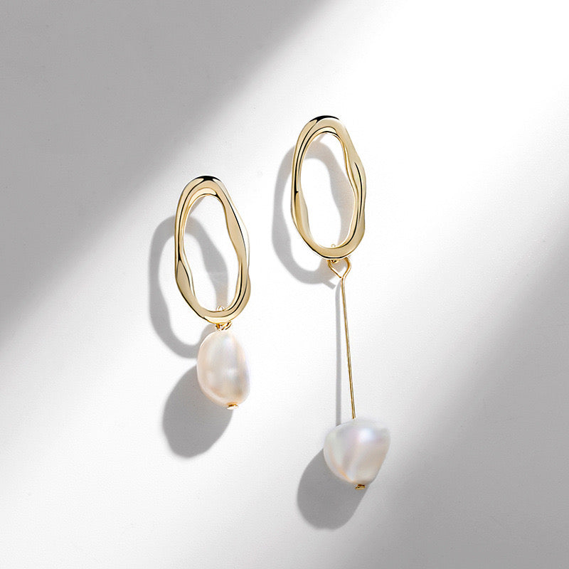 Boucles d'oreilles en argent massif S925 avec véritable perle d'eau douce