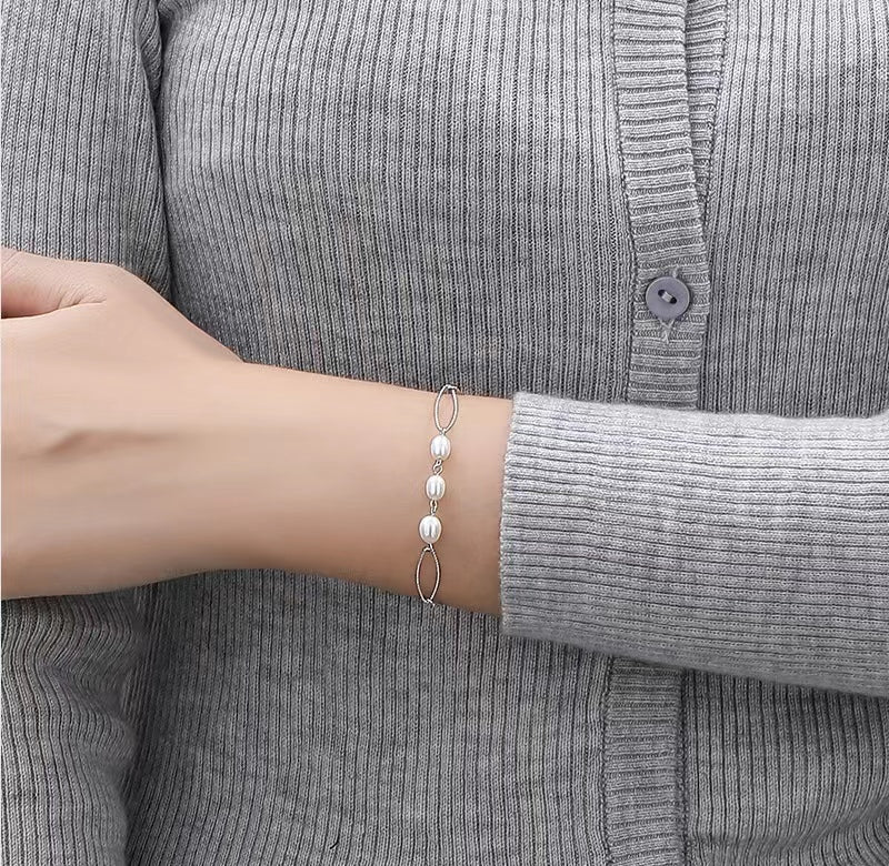 Pulsera con hebilla de plata maciza S925 con perlas de agua dulce genuinas