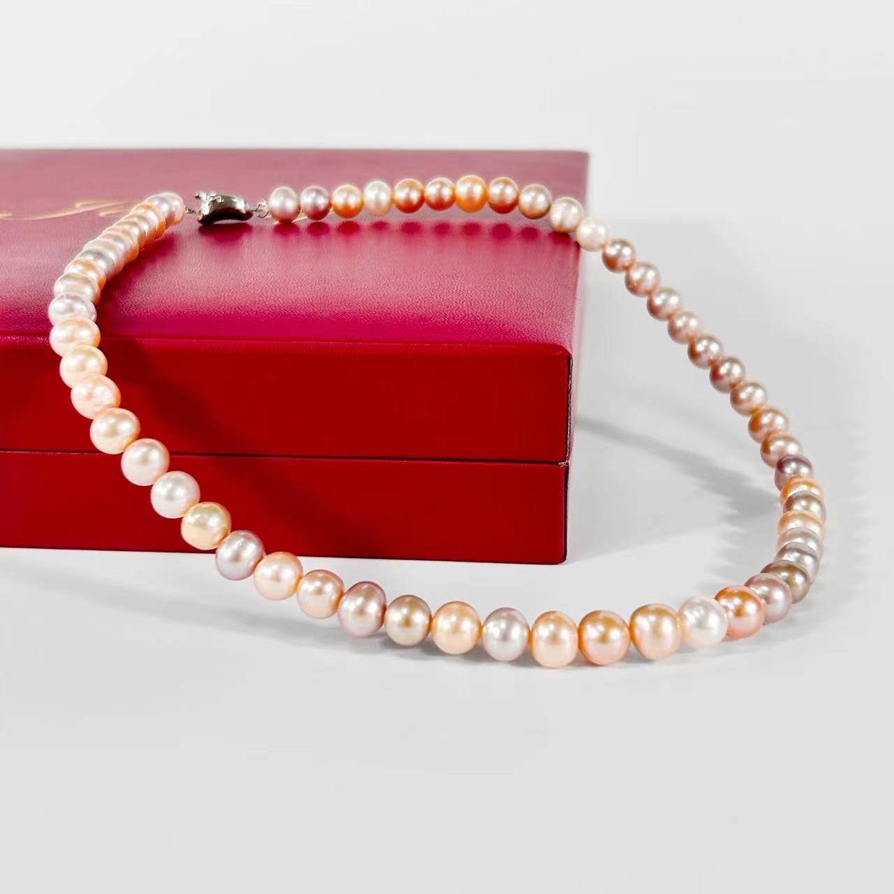 Genuine Freshwater Round Pearl Candy Box Necklacce Set