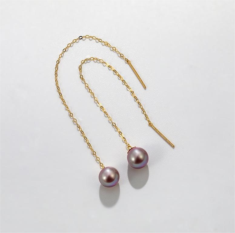 Boucles d'oreilles Tsuki en or massif 18 carats et véritables perles d'eau douce