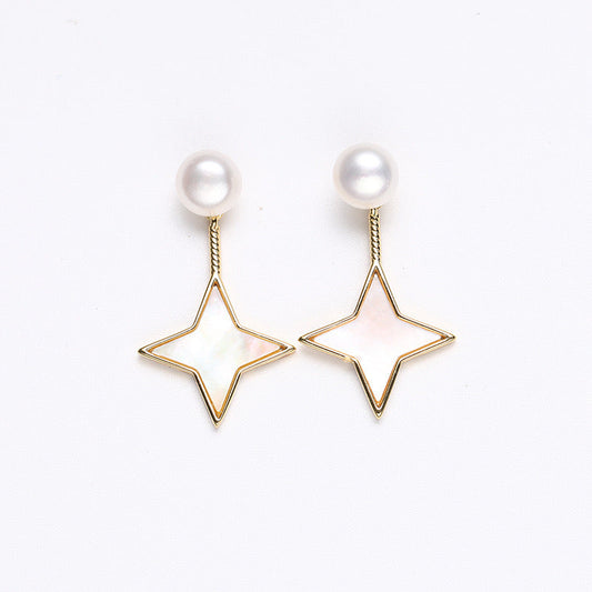 Boucles d'oreilles étoile filante en argent massif S925 avec véritable perle d'eau douce