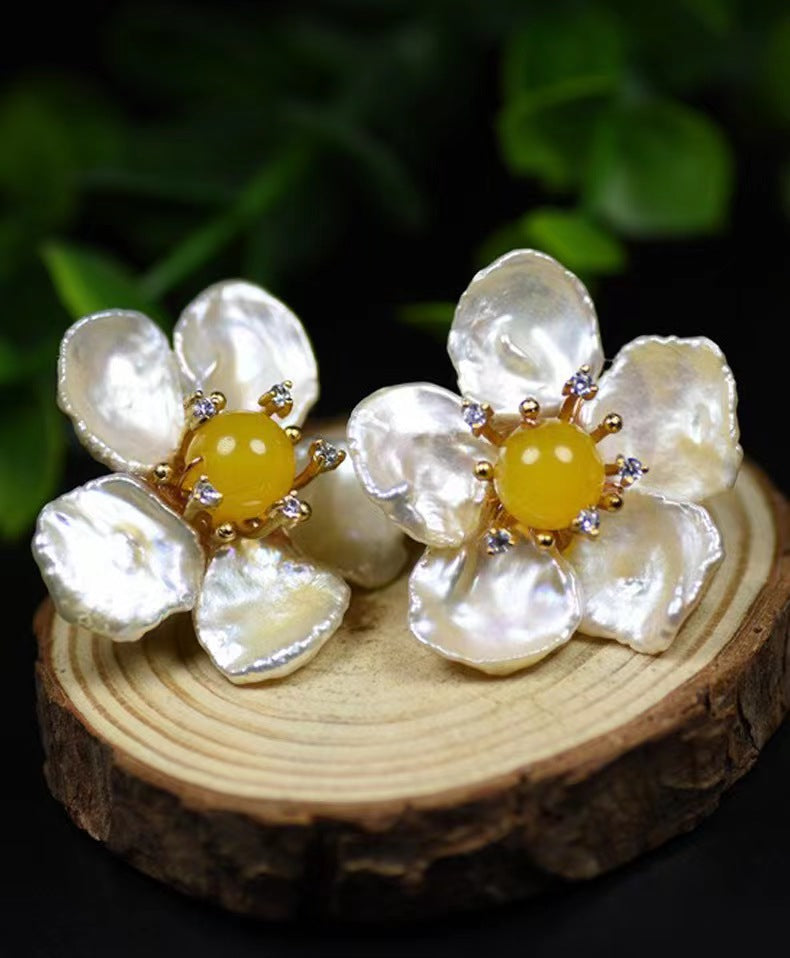 Genuine Freshwater Pearl Morning Flowers Earrings