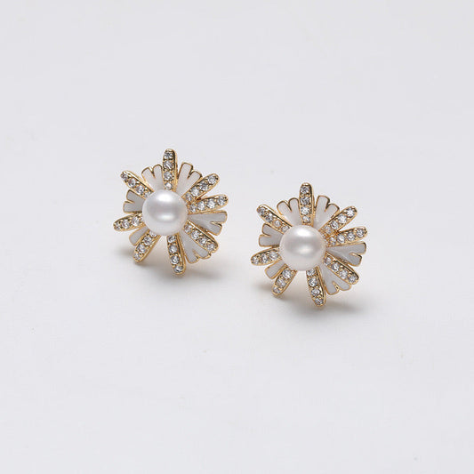 Boucles d'oreilles ailes radiantes en argent massif S925 avec véritable perle d'eau douce