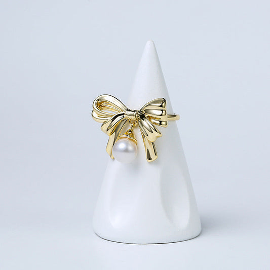 Bague nœud papillon en véritable perle d'eau douce