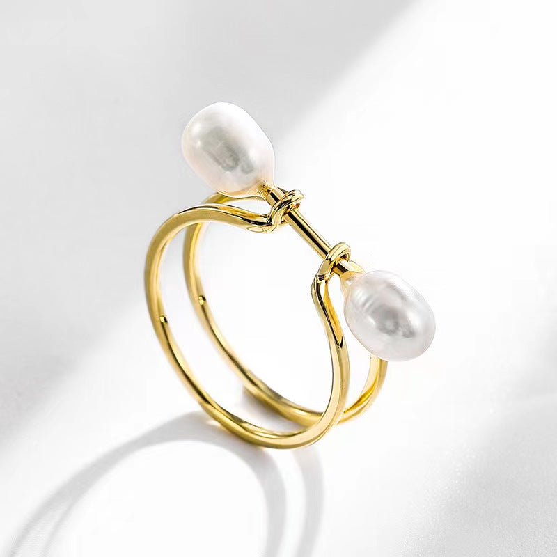 Bague nœud en véritable perle d'eau douce
