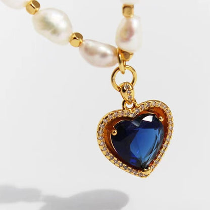 Collar de corazón arcoíris con perlas de agua dulce auténticas