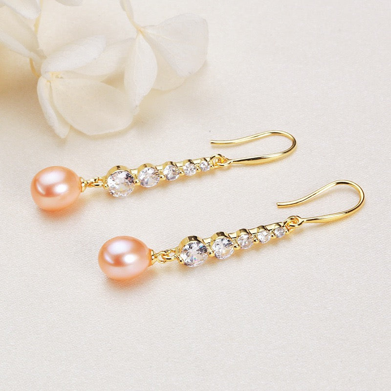 Brass Plated with 18K Gold Genuine Freshwater Pearl Kristin Earrings