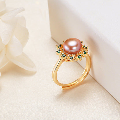 Anillo Pamela con Perla de Agua Dulce Genuina bañado en Latón y Oro de 18 quilates