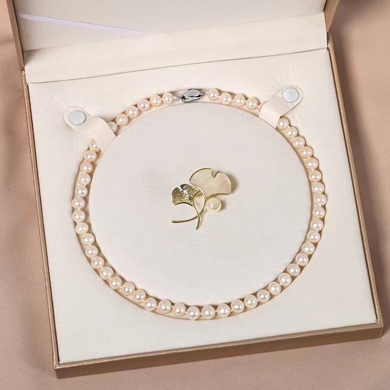 Collier en perles d'eau douce véritables gingko - Perles d'eau douce de 8 à 9 mm