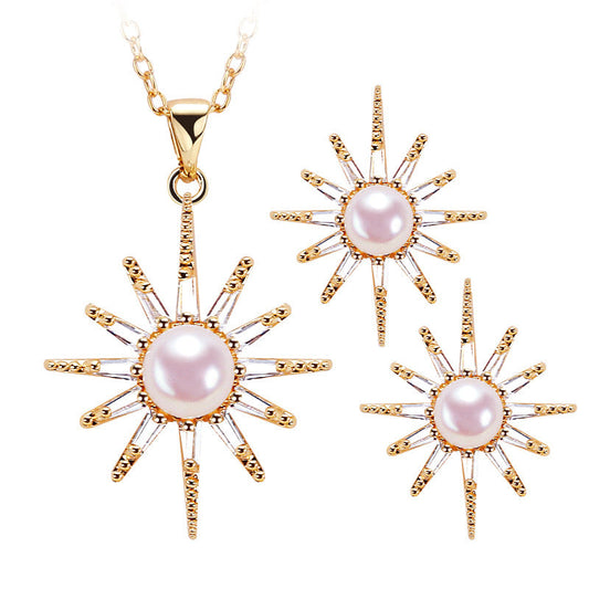 Brass Plated with 18K Gold Genuine Freshwater Pearl Star Set