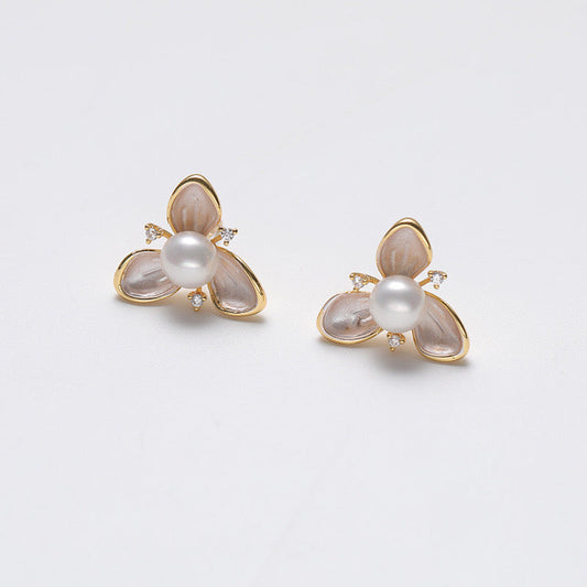 Pendientes Cora de plata maciza S925 con auténtica perla de agua dulce