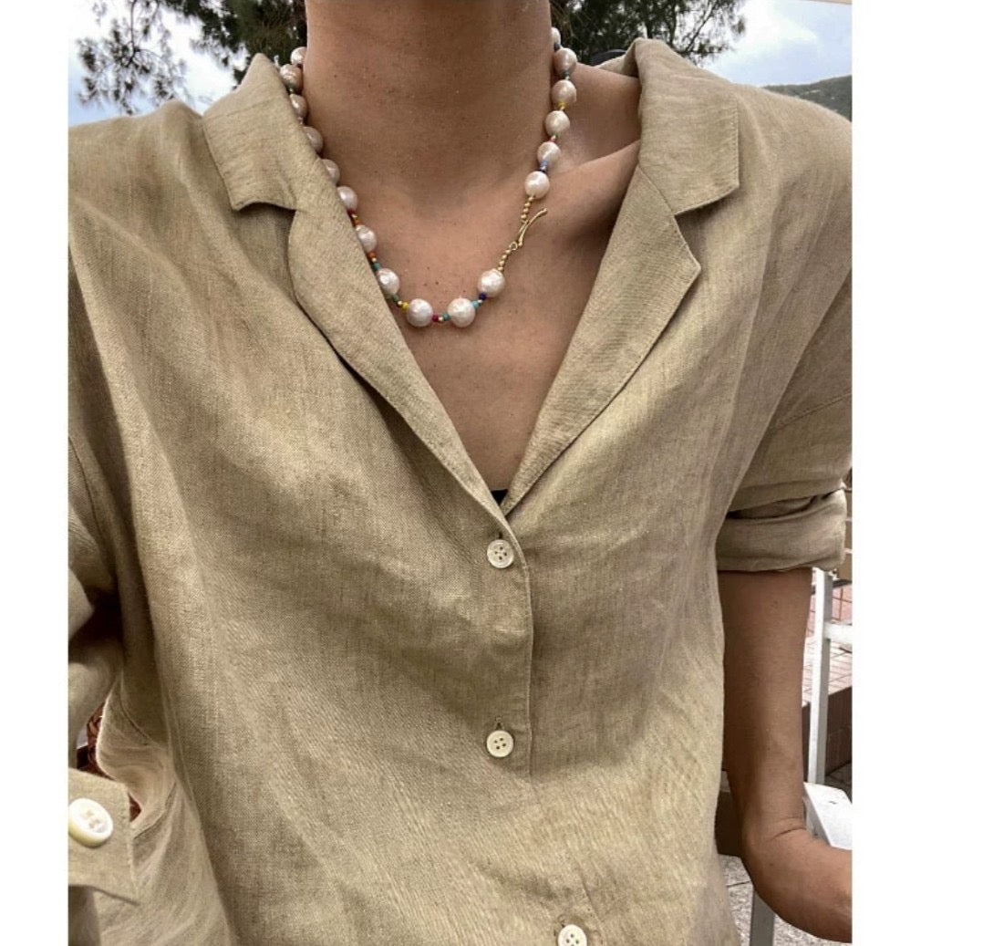 Collar de calíope con perla de agua dulce genuina galvanizada en oro de 18 quilates