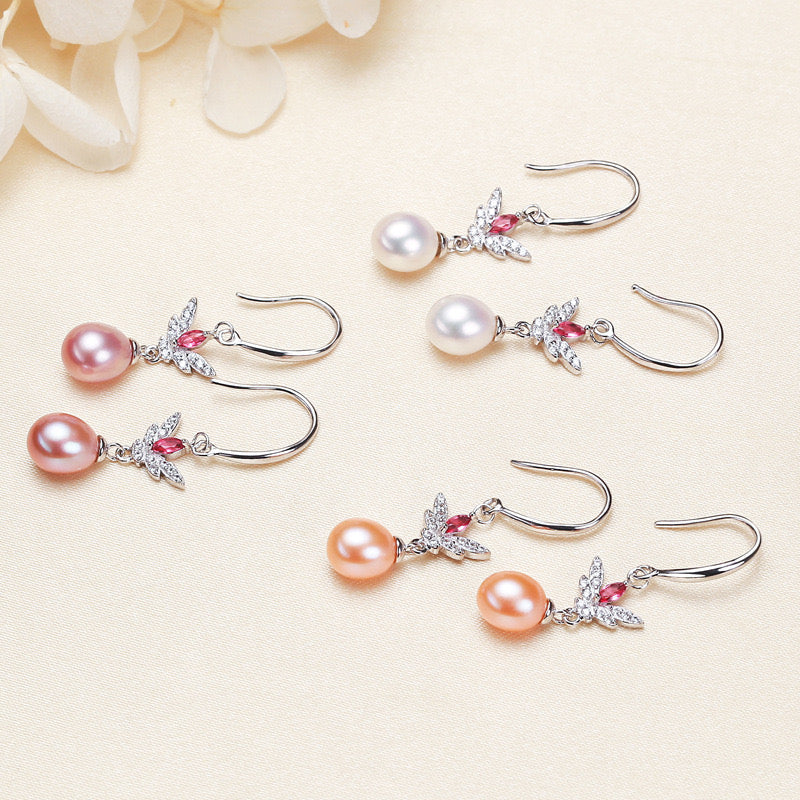 Boucles d'oreilles mignonnes en argent massif S925 avec véritables perles d'eau douce
