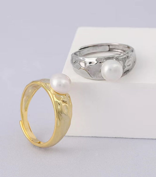 Bague en argent massif S925 avec véritable perle d'eau douce