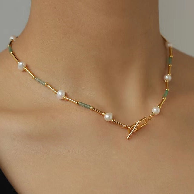 Collar de perlas de agua dulce naturales auténticas con forma de serpentina