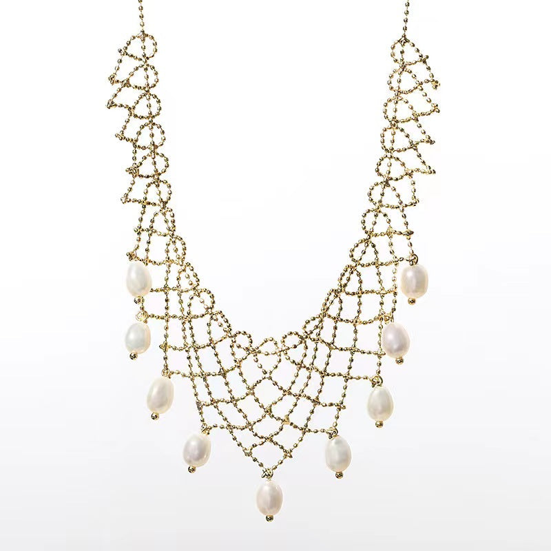 Collar de encaje de perlas de agua dulce genuinas