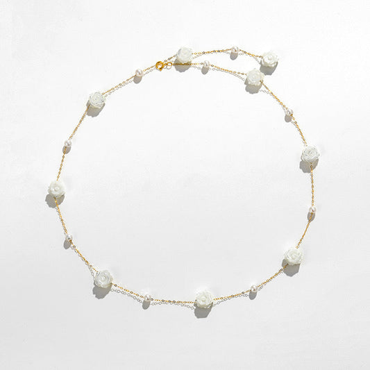 Solid 18K Gold Genuine Freshwater Camellia Necklace