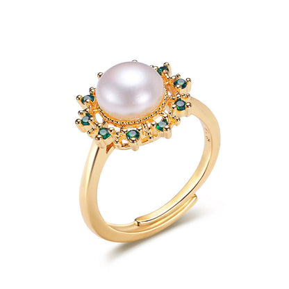 Anillo Pamela con Perla de Agua Dulce Genuina bañado en Latón y Oro de 18 quilates