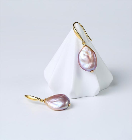 Boucles d'oreilles en véritables perles baroques violettes d'eau douce