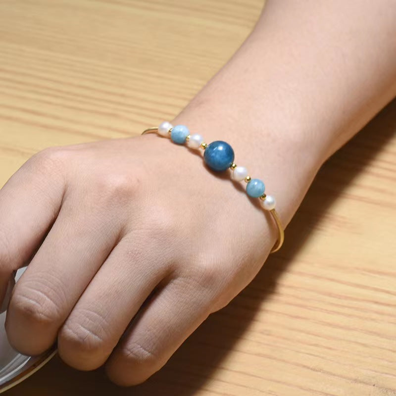 Bracelet en perles d'eau douce véritables et aigue-marines (édition limitée)