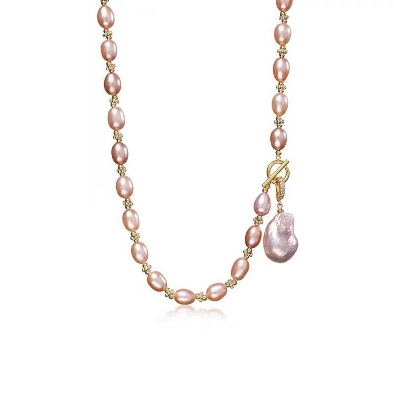 Collier Love en perles d'eau douce véritables roses