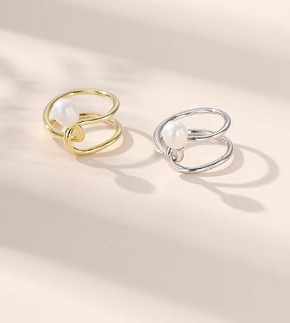 S925 Silver Genuine Freshwater Pearl Fate Knot Ring