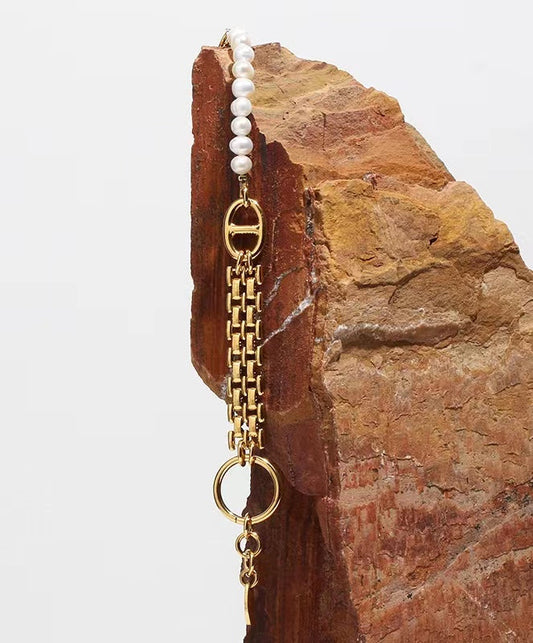 Pulsera de combinación moderna retro con perlas de agua dulce naturales genuinas