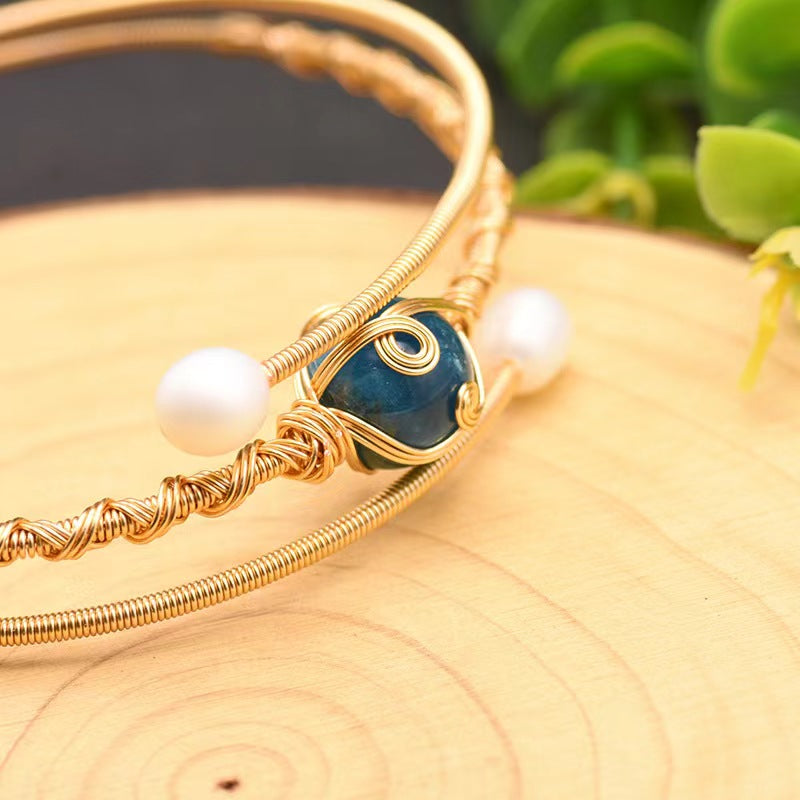 Bracelet en perles d'eau douce véritables et aigue-marines (édition limitée)