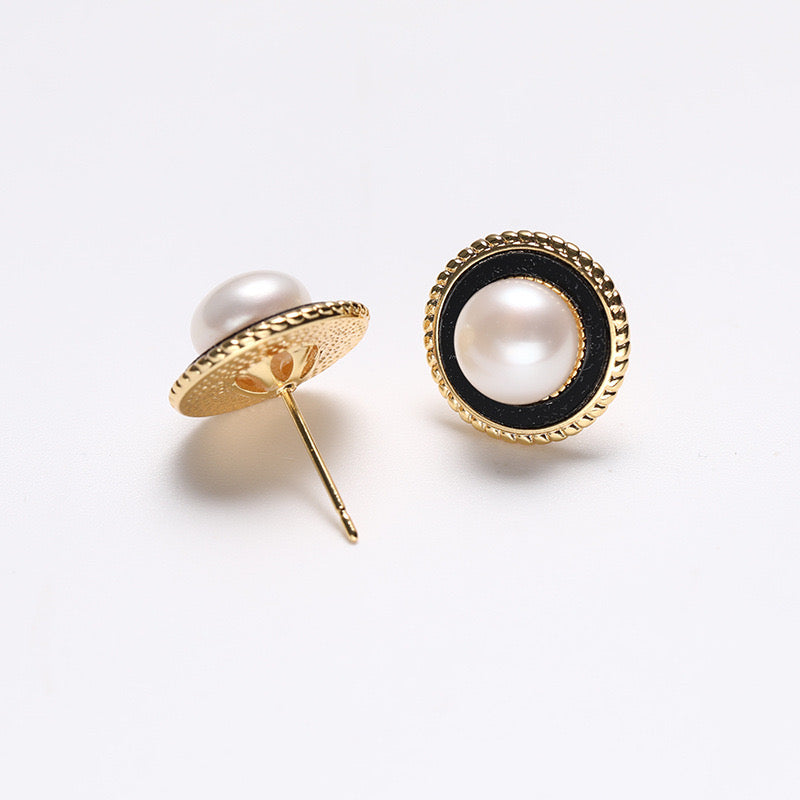 Boucles d'oreilles silhouette en argent massif S925 avec véritable perle d'eau douce
