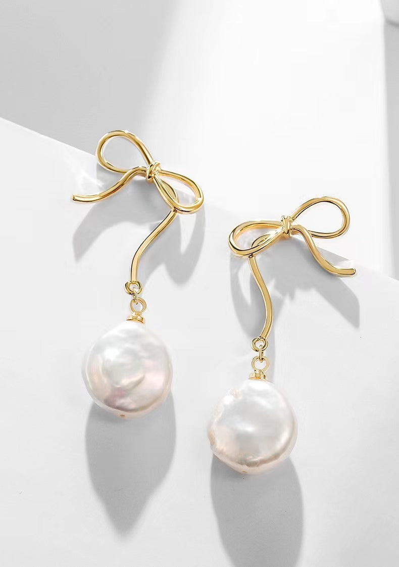 Genuine Freshwater Pearl Dancing Bowtie Earrings