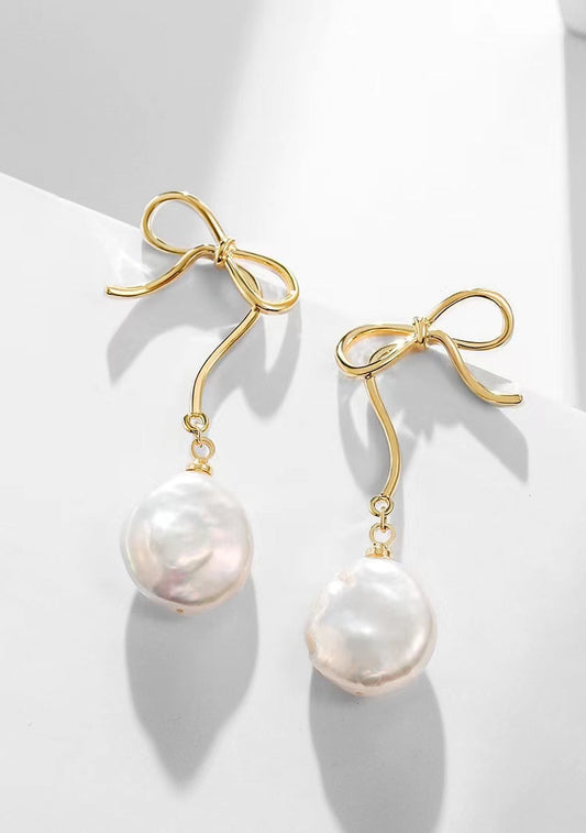 Genuine Freshwater Pearl Dancing Bowtie Earrings
