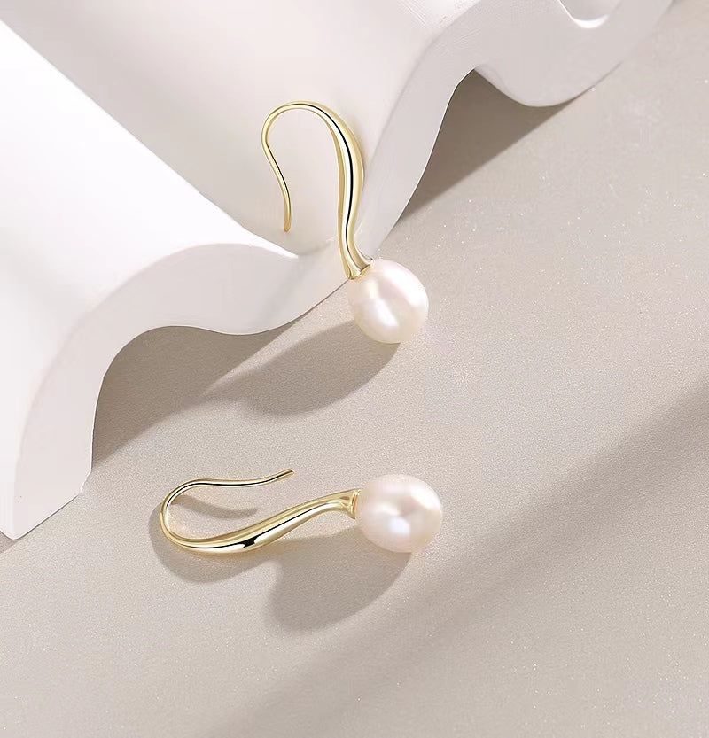 Boucles d'oreilles œil de mer en argent massif S925 avec véritable perle d'eau douce