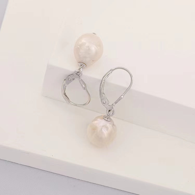 Pendientes de linterna de plata maciza S925 con auténtica perla barroca