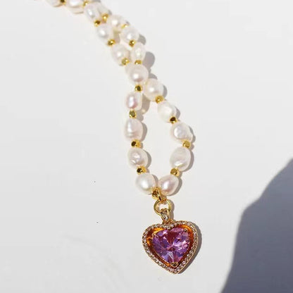 Collar de corazón arcoíris con perlas de agua dulce auténticas