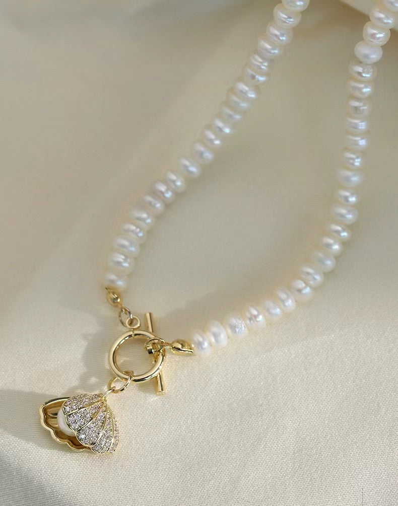 Collar de concha de perla de agua dulce genuina
