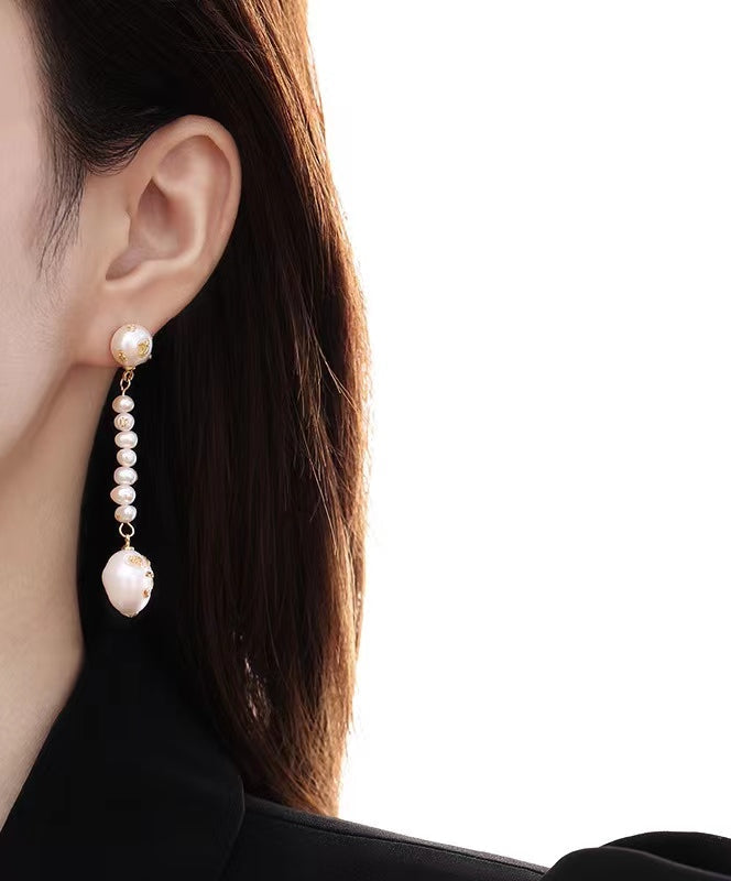 Genuine Freshwater Baroque Pearl Golden Waterfall Earrings