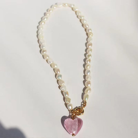 Collar de corazón lleno de perlas de agua dulce genuinas
