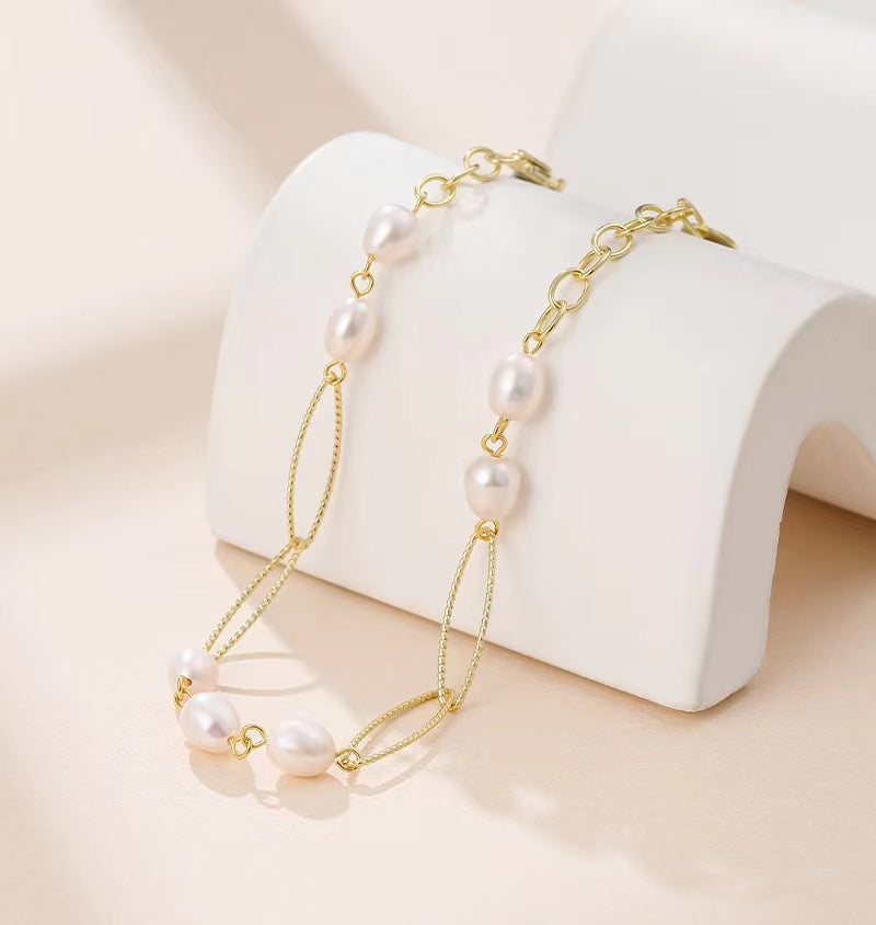 Pulsera con hebilla de plata maciza S925 con perlas de agua dulce genuinas
