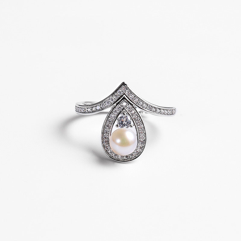 Bague couronne en véritable perle d'eau douce