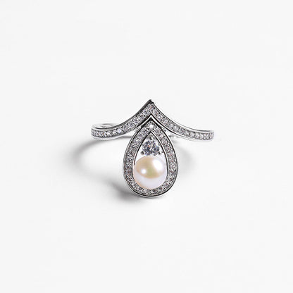 Bague couronne en véritable perle d'eau douce
