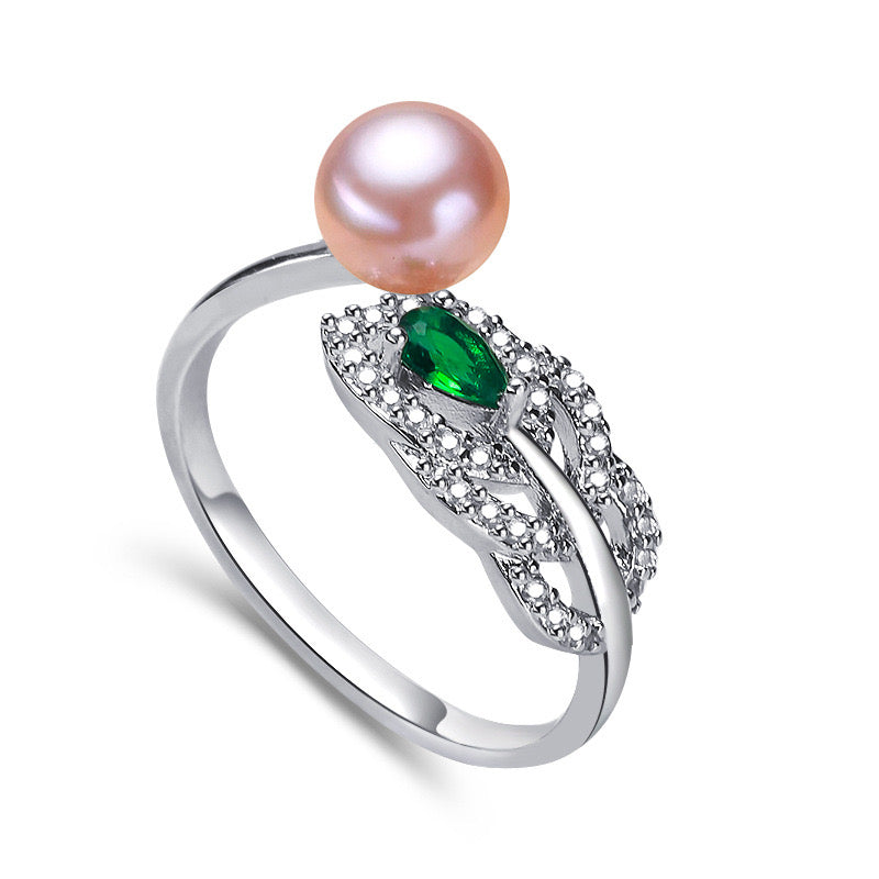 Bague Hope verte en laiton plaqué or 18 carats avec véritable perle d'eau douce