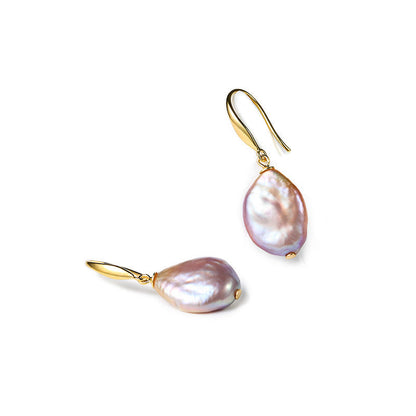Genuine Freshwater Purple Baroque Pearl Earrings