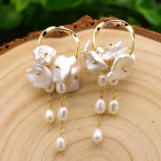 Genuine Freshwater Baroque Pearl Orchid Earrings (Limited Edition)