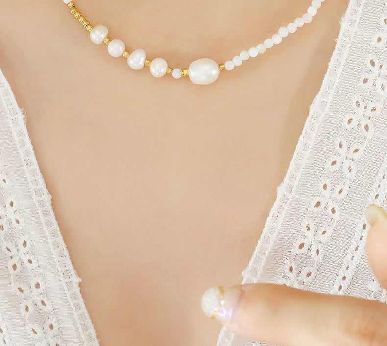 Collar Shirley de acero y titanio con perla de agua dulce genuina