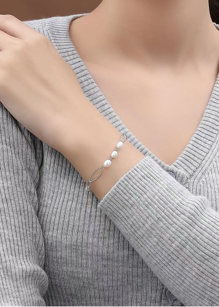 Pulsera con hebilla de plata maciza S925 con perlas de agua dulce genuinas