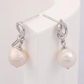 Genuine Baroque Pearl Solid S925 Silver God's Knot Earrings