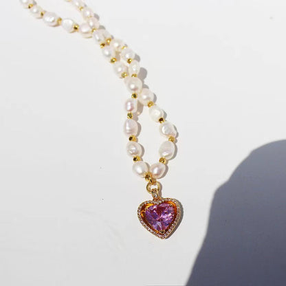 Collar de corazón arcoíris con perlas de agua dulce auténticas