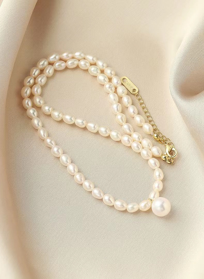 Collar de corazón puro con perlas de agua dulce genuinas