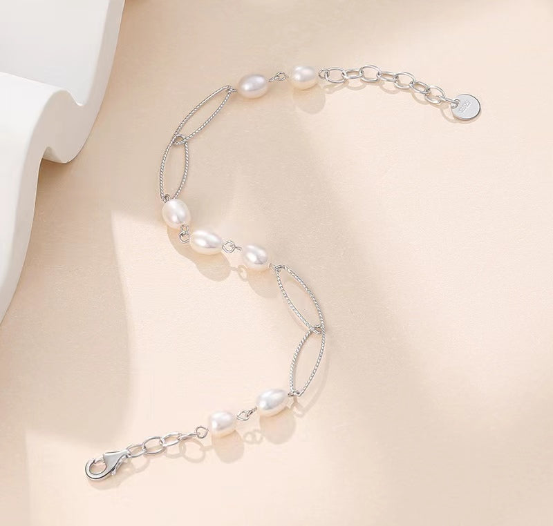 Pulsera con hebilla de plata maciza S925 con perlas de agua dulce genuinas
